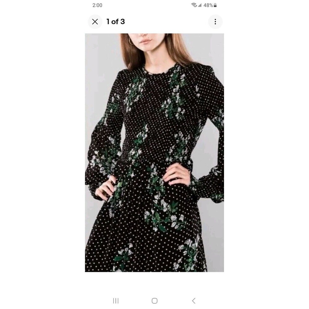 Ganni Rometty georgette maxidress EU 34/XS black polkadot floral smocked pockets